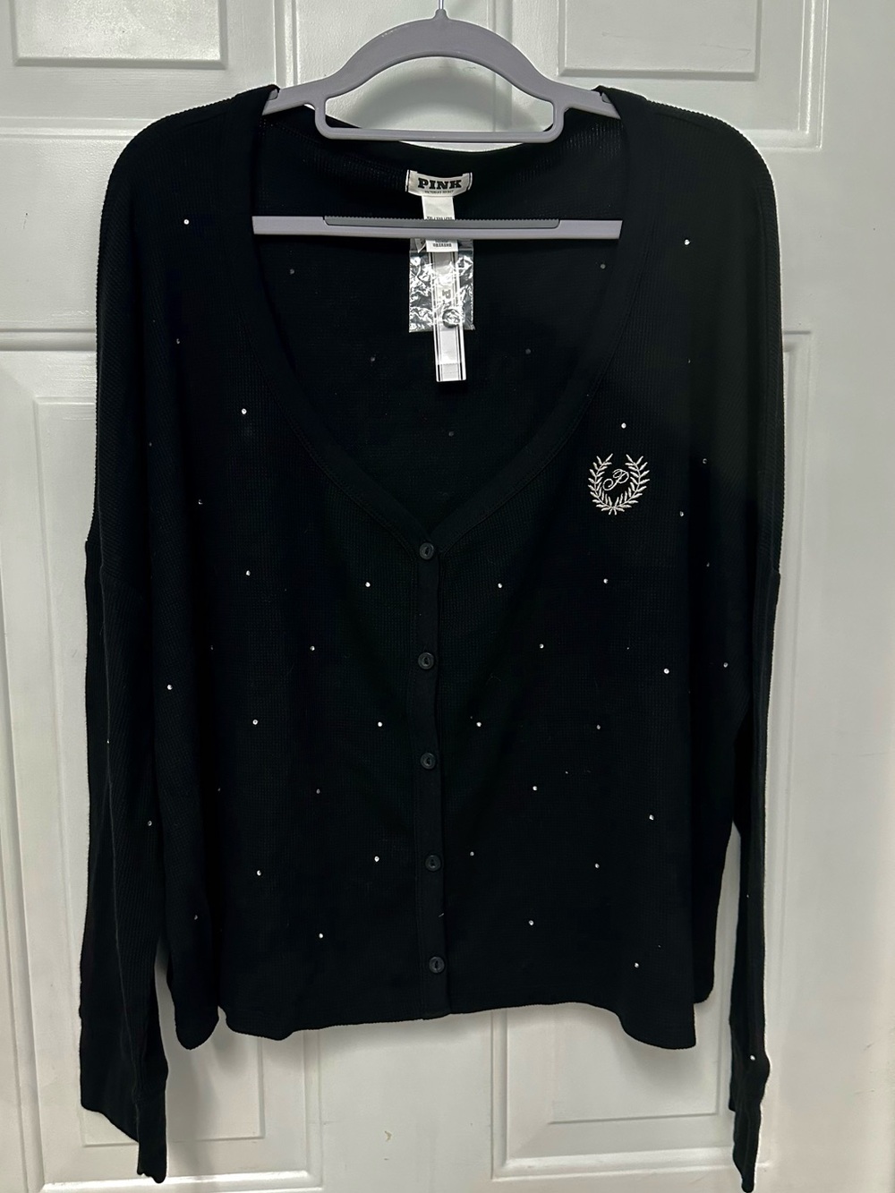 PINK Victoria's Secret Black V-Neck Crystal Accent Cardigan
